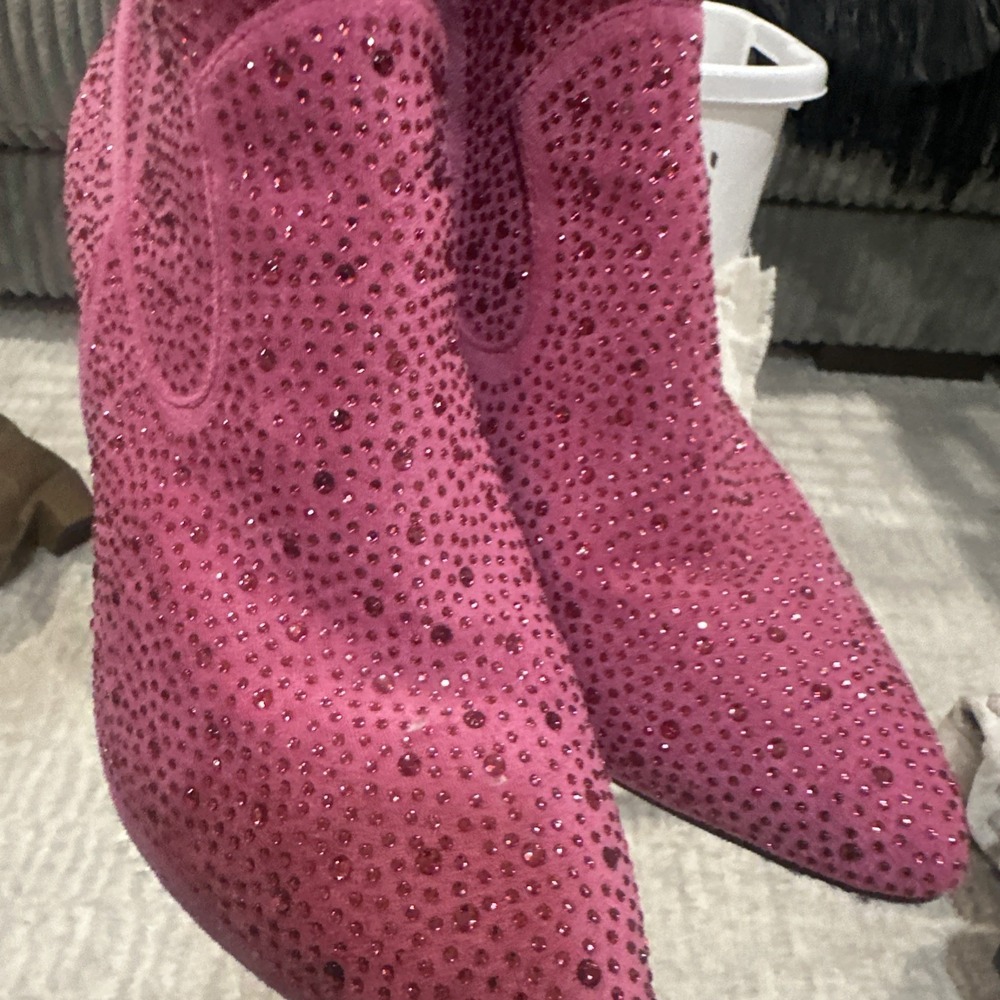 Pink Rhinestone Covered Boots High Heel Block Cowgirl Rodeo Western Women's 7 - Picture 12 of 16